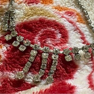 15” signed Carol Deb vintage Elegant Silver Necklace with sparkling rhinestones